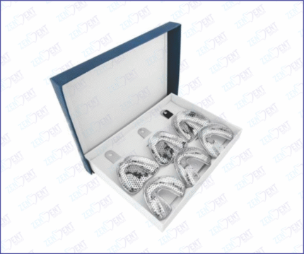 Stainless steel dental impression trays, full denture set of 6, perforated design