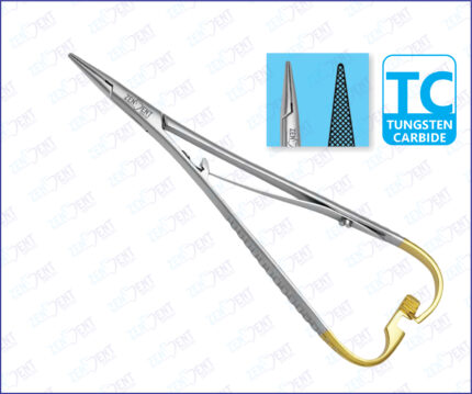 Mathieu needle holder with narrow tip TC and single spring stainless steel surgical instrument for precise suturing and secure needle grip